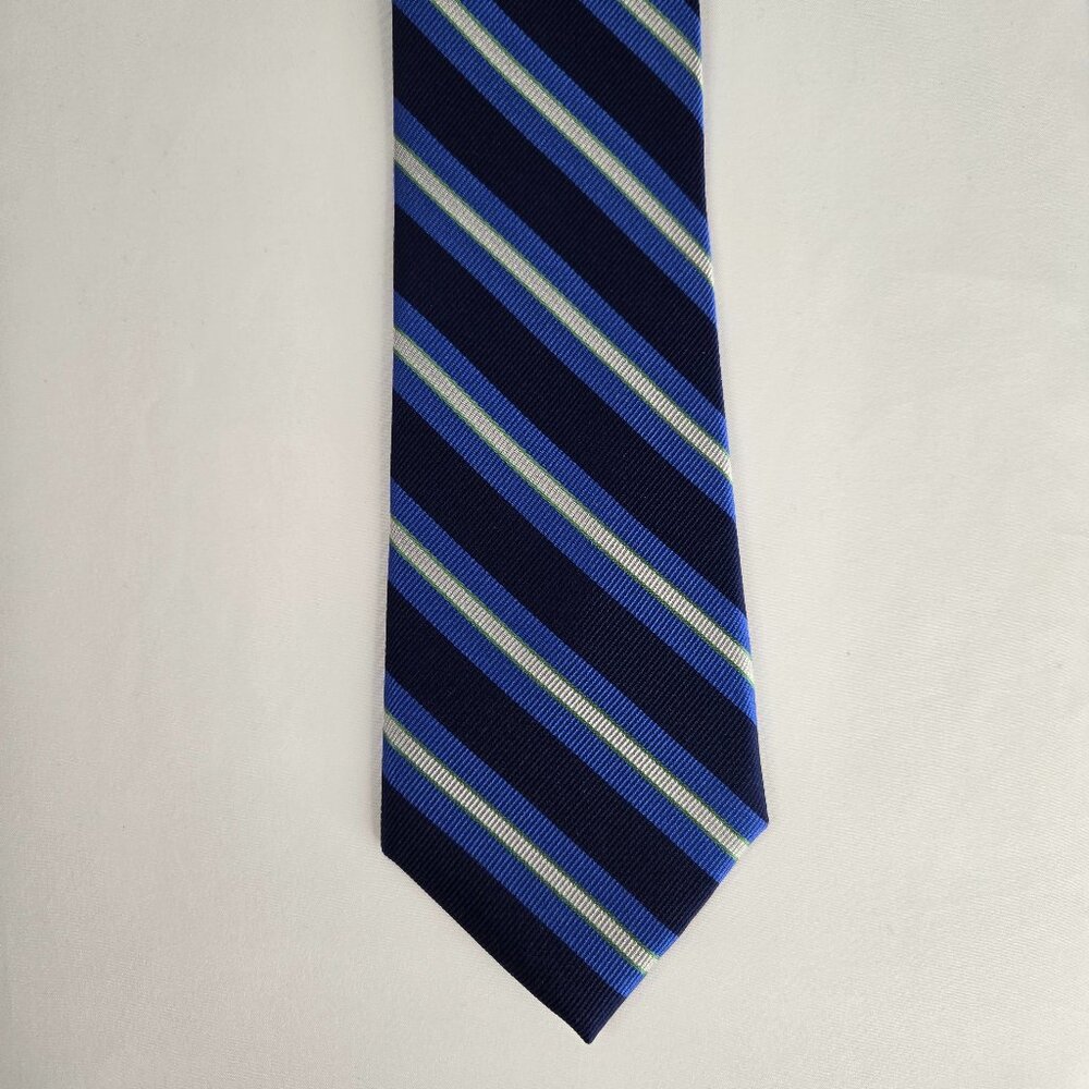 Jos A Bank Travelers Stain Resistant 100% Silk Blue and Gray Striped Men's Tie